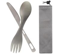 LIBAIDZ Set di Posate Portatili,1 Pezzi Titanium Forchetta da Campeggio Cucchiaio+ 1 Pezzi Portatile in Titanio Coltello,con Borsa,per Esterni,Picnic,Campeggio,Viaggio