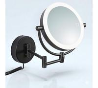 Libaro Modena Specchio Ingranditore da Parete a LED - Specchio Trucco Girevole a 360° con Dimmer, Luce Naturale e Ingrandimento per Make-up e Rasatura (nero 5x / 10x)