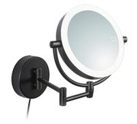 Libaro Modena Specchio Ingranditore da Parete a LED - Specchio Trucco Girevole a 360° con Dimmer, Luce Naturale e Ingrandimento per Make-up e Rasatura (5x/10x nero)