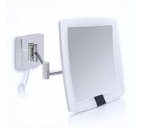 Libaro Verona Specchio Ingranditore da Parete a LED - Specchio Trucco Quadrato 5x con Sensore di Movimento, Braccio Estensibile in Metallo Cromato e Cavo Bianco