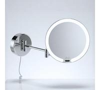 Libaro Vittoria Specchio Ingranditore da Parete a LED - Specchio Trucco Rotondo 7x con Sensore e Dimmer - Braccio Estensibile in Metallo Cromato, Cavo Bianco