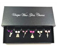 Libby's Market Place, set di ciondoli da ragazza a forma di bicchiere da vino, realizzati a mano, con confezione regalo di colore rosa