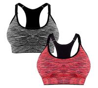 Libella Set a 2 Pezzi Donne Reggisegno Push Up Bustier Sostegno Forte Imbottito Senza Cinturino Fitness Top di Sport 3714 Grigio Scuro Arancia S/M