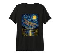 Libellula al Chiaro di Luna sul Lago Van Gogh Ispirata alla Notte Stellata Maglietta Premium