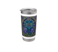 Libellula Art Nouveau Iris Bloom Bicchiere termico in acciaio inox doppia parete