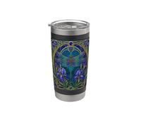 Libellula Art Nouveau Iris Bloom Bicchiere termico in acciaio inox doppia parete