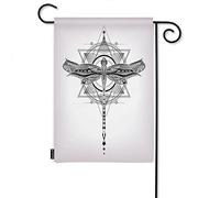Libellula Benvenuto Giardino Bandiera,Geometria Vintage Simbolo Libellula E Alchimia Fattoria Giardino Bandiere 12x18 Pollici Bandiera Cortile Banner Portico Bandiere Per Patio Prato Villa Parco All