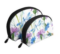 Libellula del fiore blu dell'acquerello, Borsa per trucco a conchiglia Portamonete da donna Borsa da toilette piccola Borsa per cosmetici 2 pezzi