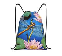 Libellula Dipinto Titolo: Borsone leggero con coulisse - Sacca da palestra pieghevole impermeabile con tracolla regolabile, ideale per sport, yoga, viaggi e scuola, Nero , S