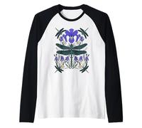 Libellula Iris Botanico Art Nouveau Floreale Amante della Maglia con Maniche Raglan
