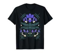 Libellula Iris Botanico Art Nouveau Floreale Amante della Maglietta