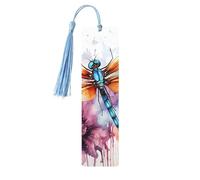 Libellula pittura ad acquerello Segnalibro in legno per uomini donne insegnanti regalo vintage fatto a mano segni di libri per leggere pagine marcatori da appendere etichette regalo ornamenti