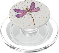 Libellula rosa su effetto gocce di pioggia grigio chiaro - PopSockets PopGrip per MagSafe