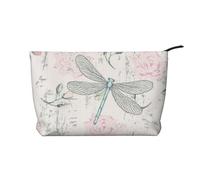 Libellula Shabby Chic Rose Vecchio Vintage Floreale, Borsa per cosmetici in velluto a coste Borsa per il trucco Borsa da viaggio portatile