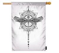 Libellula Welcome House Flag,Geometria Vintage Libellula E Alchimia Simbolo Grandi Bandiere Da Giardino 28x40 Pollici Bandiera Da Giardino Banner Portico Bandiere Per Patio Prato Villa Parco Decoraz