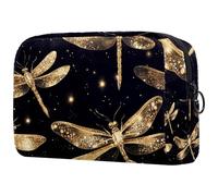 Libellule d'oro su sfondo nero piccola borsa per il trucco da donna borsa cosmetica con cerniera accessori di bellezza borsa organizer, Multicolore 02, 18.5x7.5x13cm/7.3x3x5.1in