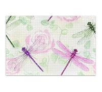 Libellule rosa pallido rose bianche puzzle 500 pezzi adulti puzzle giocattolo opera d'arte divertente Prime puzzle famiglia elefante bianco regali, 50,8 x 37,9 cm
