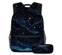 Libera il tuo potenziale con il set di 2 zaini, zaino grande capacità e astuccio combinato, cielo stellato nero, Multicolore, B：29.4x20x40cm P：19x7.5x3.8cm, Zaini Daypack