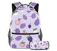 Libera il tuo potenziale con il set di 2 zaini, zaino grande capacità e astuccio combinato, motivo frutta viola, Multicolore, B：29.4x20x40cm P：19x7.5x3.8cm, Zaini Daypack