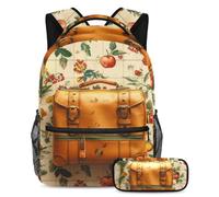 Libera il tuo potenziale con il set di 2 zaini, zaino grande capacità e astuccio combinato, motivo valigia, Multicolore, B：29.4x20x40cm P：19x7.5x3.8cm, Zaini Daypack