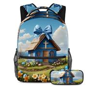 Libera il tuo stile, set di 2 zaini per la scuola per ragazzi, ragazze e adolescenti, borsa da viaggio alla moda, motivo croce pasquale blu, Multicolore, B:29.4x20x40cm P:19x7.5x3.8cm, Zaini Daypack