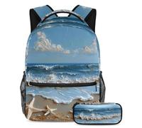 Libera il tuo stile, set di 2 zaini per la scuola per ragazzi, ragazze e adolescenti, borsa da viaggio alla moda, motivo: conchiglie di mare e stella marina, Multicolore, B:29.4x20x40cm\