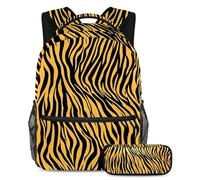Libera il tuo stile, set di 2 zaini per la scuola per ragazzi, ragazze e adolescenti, borsa da viaggio alla moda, motivo zebrato arancione, Multicolore, B:29.4x20x40cm P:19x7.5x3.8cm, Zaini Daypack