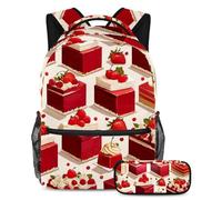 Libera la tua creatività, set di 2 zaini da scuola con astuccio, ideale per studenti in viaggio, motivo dessert rosso, Multicolore, B:29.4x20x40cm P:19x7.5x3.8cm, Zaini Daypack