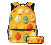 Libera la tua creatività, set di 2 zaini per la scuola con astuccio, ideale per studenti in viaggio, uova di Pasqua gialle, Multicolore, B:29.4x20x40cm P:19x7.5x3.8cm, Zaini Daypack
