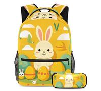 Libera la tua creatività, zaino con astuccio, la borsa per libri definitiva per ragazzi, ragazze e adolescenti, uovo di Pasqua giallo, Multicolore, B:29.4x20x40cm P:19x7.5x3.8cm, Zaini Daypack