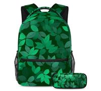 Libera la tua creatività, zaino con astuccio, set da 2 pezzi, essenziale per ragazzi, ragazze, adolescenti e studenti, motivo foglie verdi, Multicolore, B:29.4x20x40cm P:19x7.5x3.8cm, Zaini Daypack