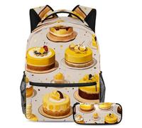 Libera la tua creatività, zaino con astuccio, set da 2 pezzi, essenziale per ragazzi, ragazze, adolescenti e studenti, motivo dessert giallo, Multicolore, B:29.4x20x40cm P:19x7.5x3.8cm, Zaini Daypack