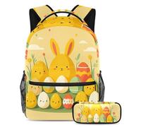 Libera la tua creatività, zaino con astuccio, set di zaini per la scuola tutto in uno per ragazzi ragazze adolescenti, uovo di coniglio pasquale giallo, Multicolore, B:29.4x20x40cm P:19x7.5x3.8cm,