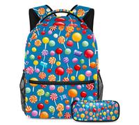 Libera la tua creatività, zaino con astuccio, set di zaini per la scuola tutto in uno per ragazzi ragazze adolescenti, motivo caramelle blu, Multicolore, B:29.4x20x40cm P:19x7.5x3.8cm, Zaini Daypack