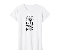Libera la Tua Mente Cervello Uccelli Inspirational Maglietta, Donna, Bianco, XS