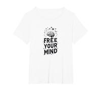Libera la Tua Mente Cervello Uccelli Inspirational Maglietta, Donna Plus-Size, Bianco, 1X
