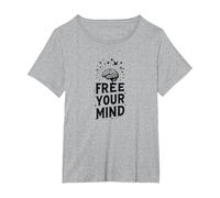Libera la Tua Mente Cervello Uccelli Inspirational Maglietta, Donna Plus-Size, Grigio Melange, 1X