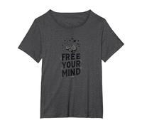 Libera la Tua Mente Cervello Uccelli Inspirational Maglietta, Donna Plus-Size, Grigio Scuro, 5X