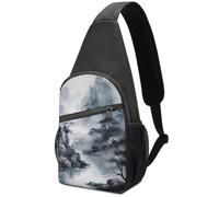 Libero Borsello A Tracolla Painting with Trees And Fog Borsa A Tracolla Sul Petto Causal,Unisex Sling Bag per Palestra Moto Viaggio