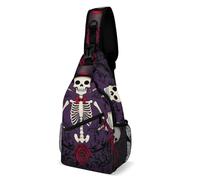 Libero Borsello Uomo Day Of The Dead Red Roses Magic Hat Skeleton Sugar Skulls Tracolla Borse Multifunzionale,Portatile Borsa Tattica Sul Petto Militare per Trekking Alpinismo Viaggio