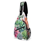 Libero Zaino A Monospalla Watercolor Boho Style Flowers Twigs Cactus Borsa A Tracolla Militare Pratica,Portatile Borsa Crossbody per Viaggio Campeggio Palestra
