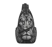 Libero Zaino Monospalla Black and white lion head Borsa Sul Petto Unisex,Multiuso Tattico Borsetta per Donna Ciclismo Uso Quotidiano