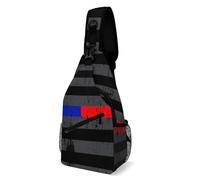 Libero Zaino Monospalla Thin Red Blue Line Vintage Retro American Flag Black Borsa A Tracolla Militare Sportivo,Multifunzionale Borsa Crossbody per Outdoors Ciclismo Uomo