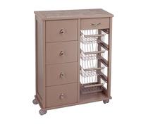 Liberoshopping Carrello cucina cassettiera OTELIA in legno di faggio con 4 cassetti, 4 cesti portafrutta in acciaio, ruote piroettanti e piano con mattonelle in ceramica - Made in Italy (Tortora)