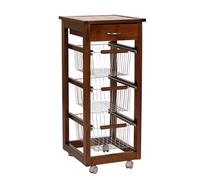 Liberoshopping Carrello Cucina SLIM in legno di faggio 3 cesti e 1 cassetto top ceramica 4 ruote girevoli casa cucina giardino (Noce)