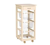 Liberoshopping Carrello Cucina SLIM in legno di faggio 3 cesti e 1 cassetto top ceramica 4 ruote girevoli casa cucina giardino (Laccato Avorio)