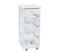 Liberoshopping Carrello Cucina Slim in Legno di faggio 3 cesti e 1 cassetto Top Ceramica 4 Ruote girevoli casa Cucina Giardino (Laccato Bianco)