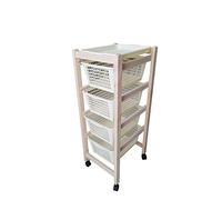 Liberoshopping Carrello da Cucina Porta Verdura in Legno Naturale con Ruote, cestelli e Vassoio Color Crema