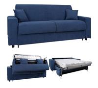 Liberoshopping Divano letto 3 posti sfoderabile in tessuto idrorepellente - apertura a ribalta con rete e materasso aloe - made in italy - modello ROLEN (Blu)