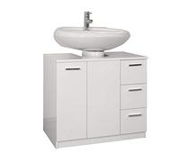 Liberoshopping Mobile bano copricolonna sottolavabo in Legno 70x46xH62 Bianco Lucido (1 Anta 3 cassetti)